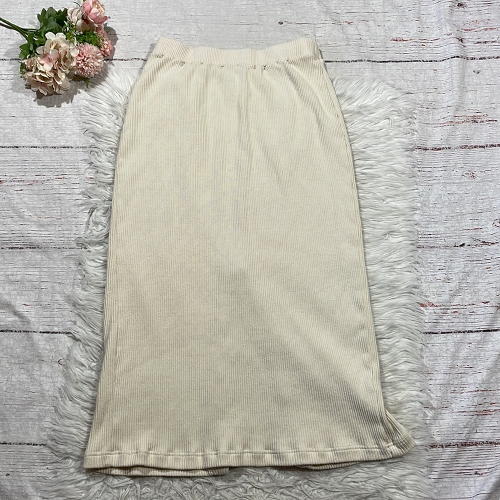 Free People Beach Josie Ecru Ribbed Knit Sweater Midi Skirt - Picture 2 of 10